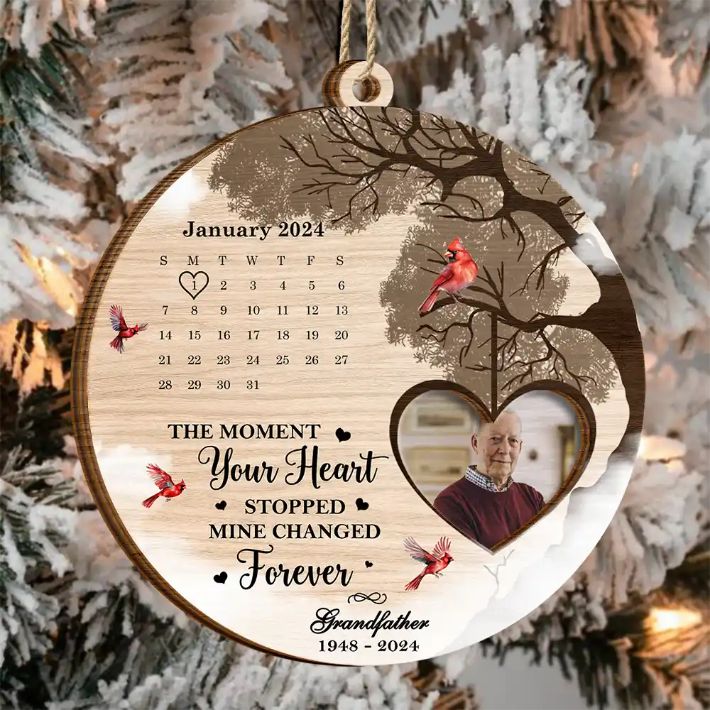 Custom Photo Calendar The Day God Called You Home Memorial - Personalized 2-Layered Wooden Ornament ORNA1210