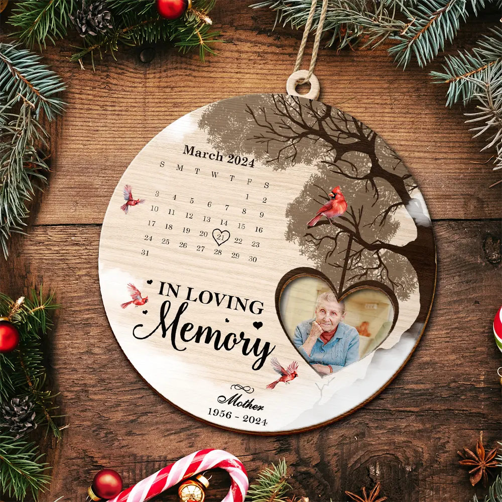 Custom Photo Calendar The Day God Called You Home Memorial - Personalized 2-Layered Wooden Ornament ORNA1210