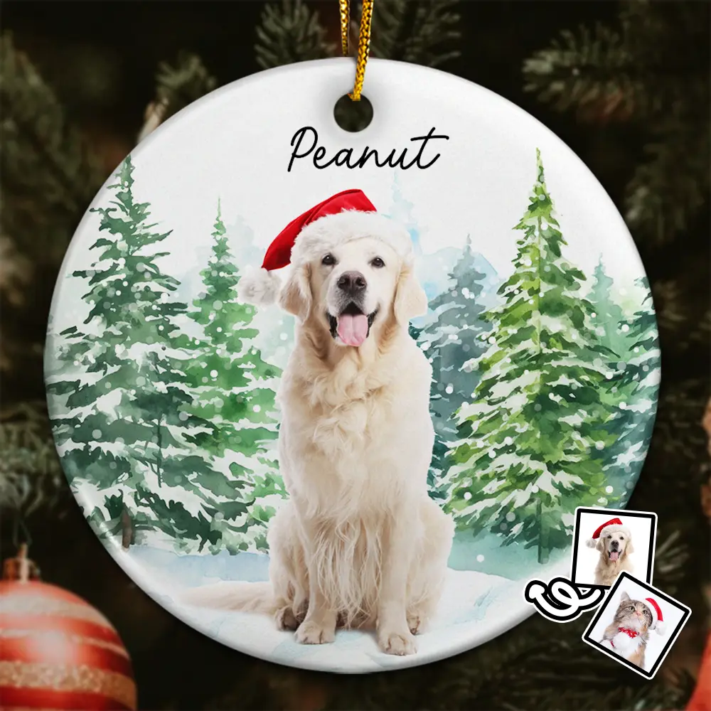 Custom Photo Dog Cat Christmas - Personalized Circle Ceramic Ornament ORNA1210
