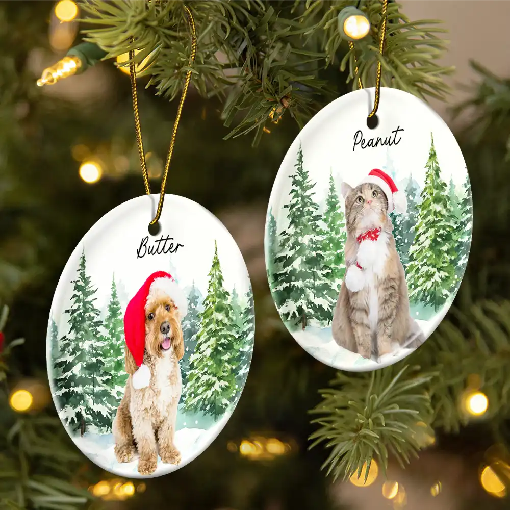 Custom Photo Dog Cat Christmas - Personalized Circle Ceramic Ornament ORNA1210