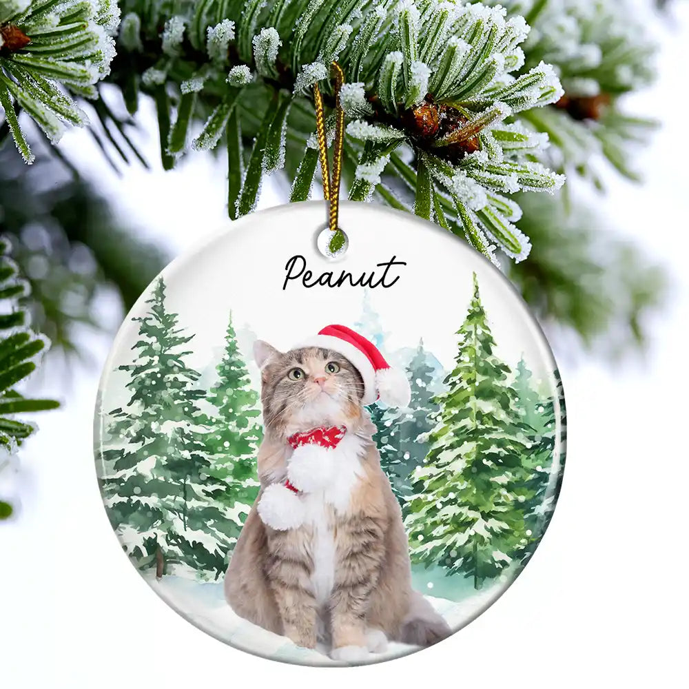 Custom Photo Dog Cat Christmas - Personalized Circle Ceramic Ornament ORNA1210