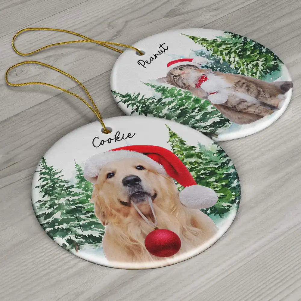 Custom Photo Dog Cat Christmas - Personalized Circle Ceramic Ornament ORNA1210