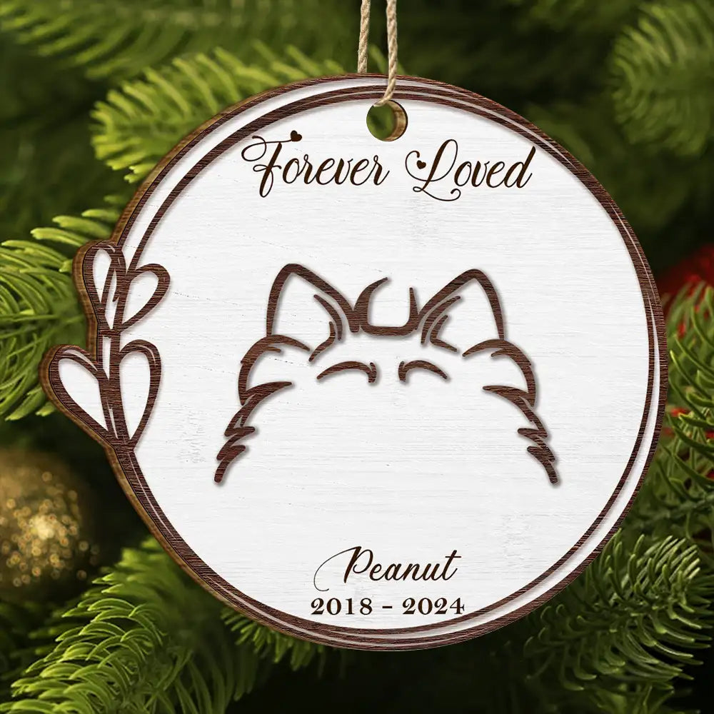 Memorial Dog Cat Line Art Forever Loved - Personalized Custom Shaped Wooden Ornament ORNA1210
