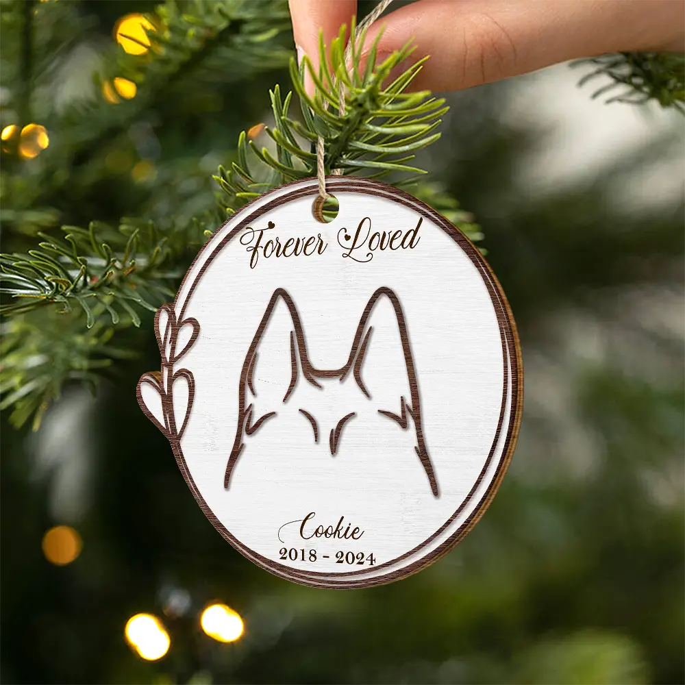 Memorial Dog Cat Line Art Forever Loved - Personalized Custom Shaped Wooden Ornament ORNA1210