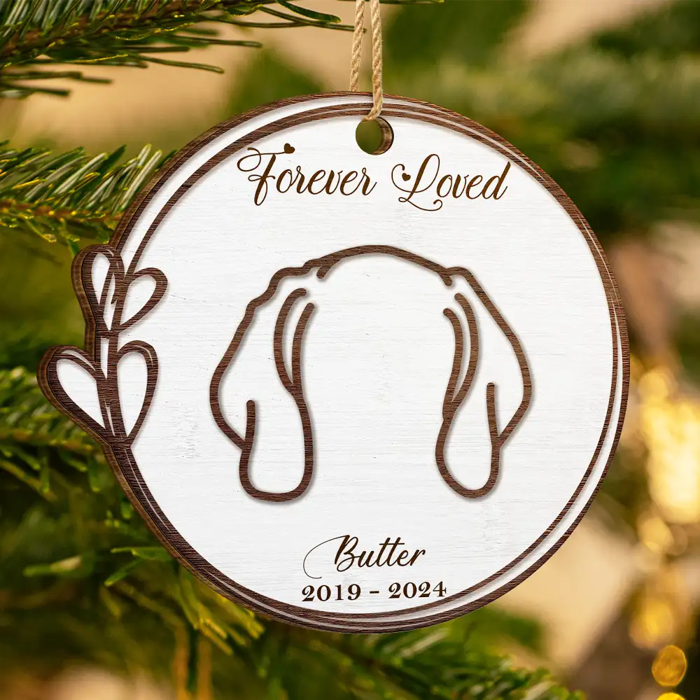 Memorial Dog Cat Line Art Forever Loved - Personalized Custom Shaped Wooden Ornament ORNA1210