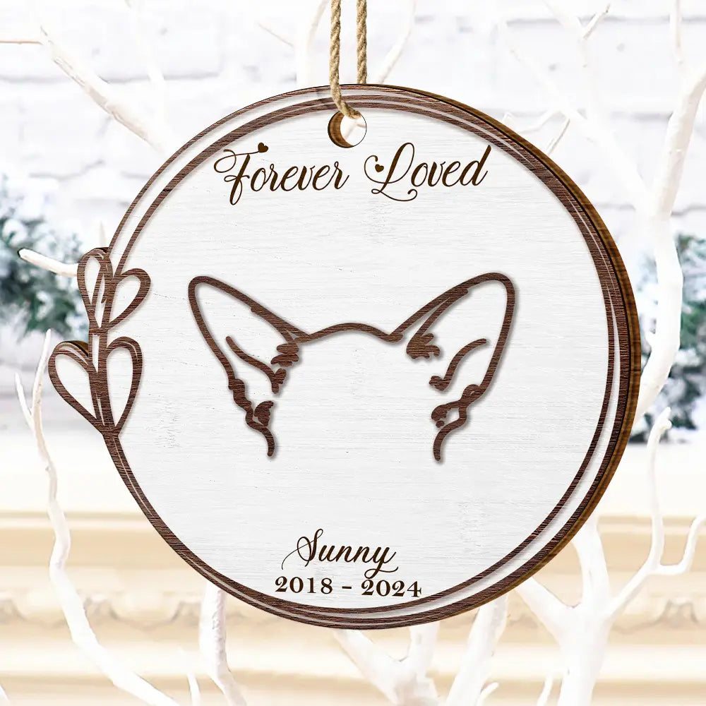 Memorial Dog Cat Line Art Forever Loved - Personalized Custom Shaped Wooden Ornament ORNA1210