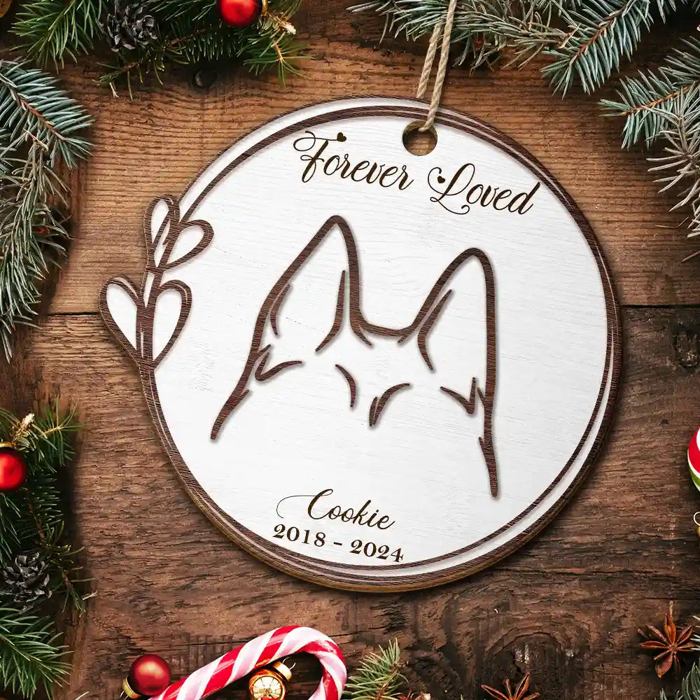Memorial Dog Cat Line Art Forever Loved - Personalized Custom Shaped Wooden Ornament ORNA1210