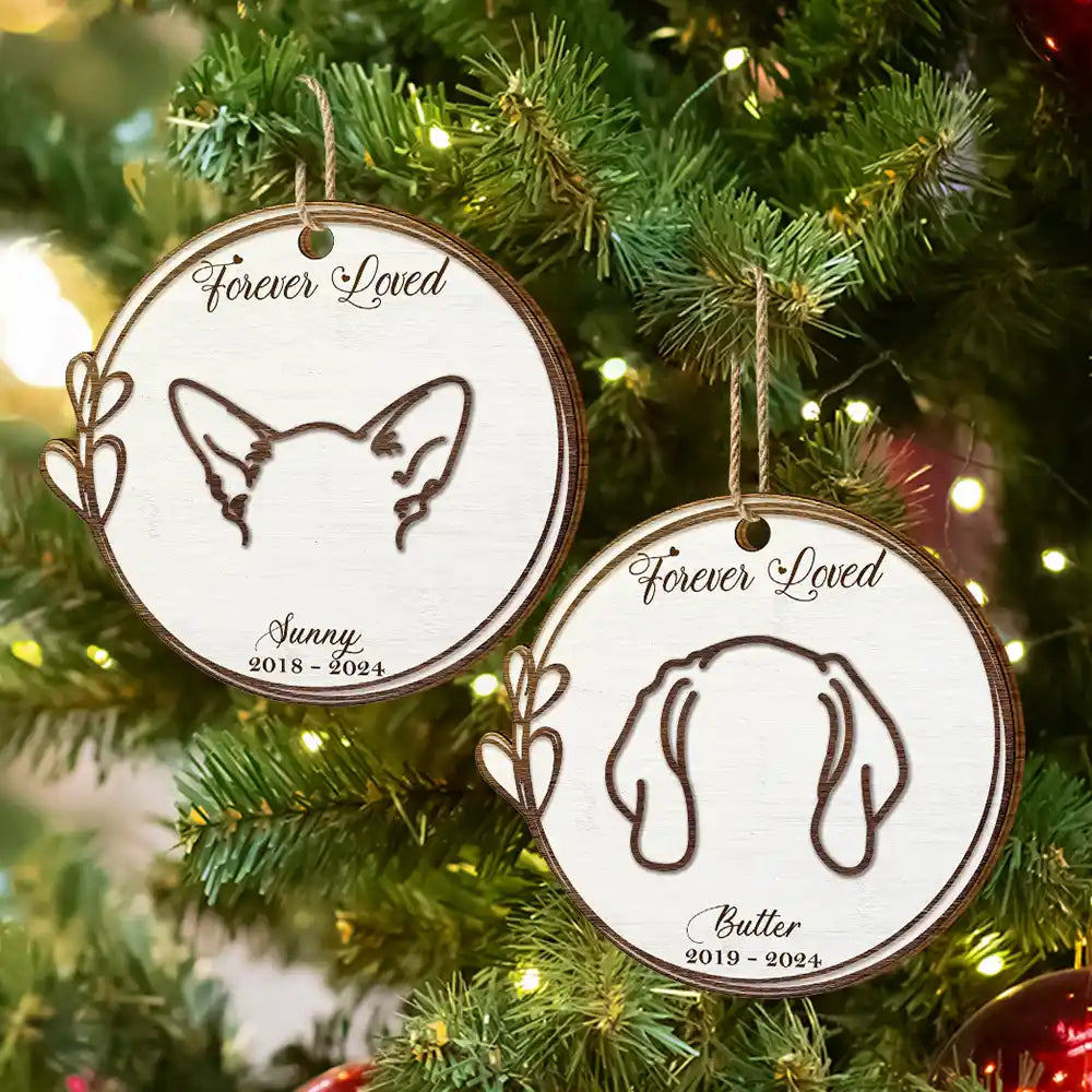 Memorial Dog Cat Line Art Forever Loved - Personalized Custom Shaped Wooden Ornament ORNA1210