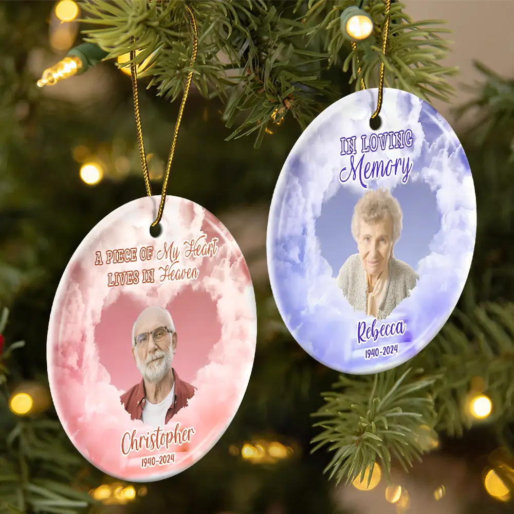 Custom Photo Forever In Our Hearts Memorial - Personalized Circle Ceramic Ornament ORNA1210