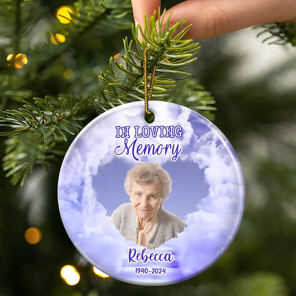 Custom Photo Forever In Our Hearts Memorial - Personalized Circle Ceramic Ornament ORNA1210