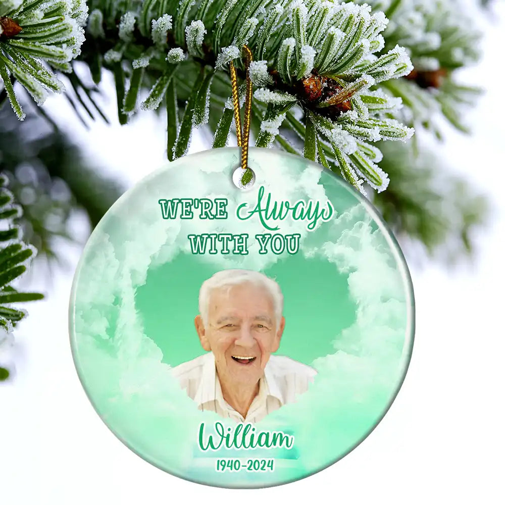 Custom Photo Forever In Our Hearts Memorial - Personalized Circle Ceramic Ornament ORNA1210