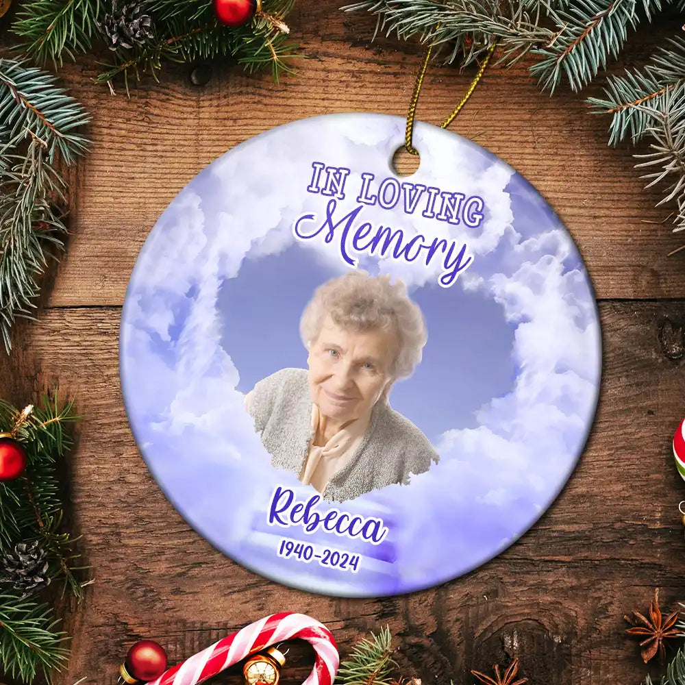 Custom Photo Forever In Our Hearts Memorial - Personalized Circle Ceramic Ornament ORNA1210