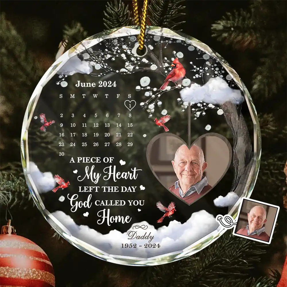 Custom Photo Calendar The Day God Called You Home Memorial - Personalized Circle Glass Ornament ORNA1210