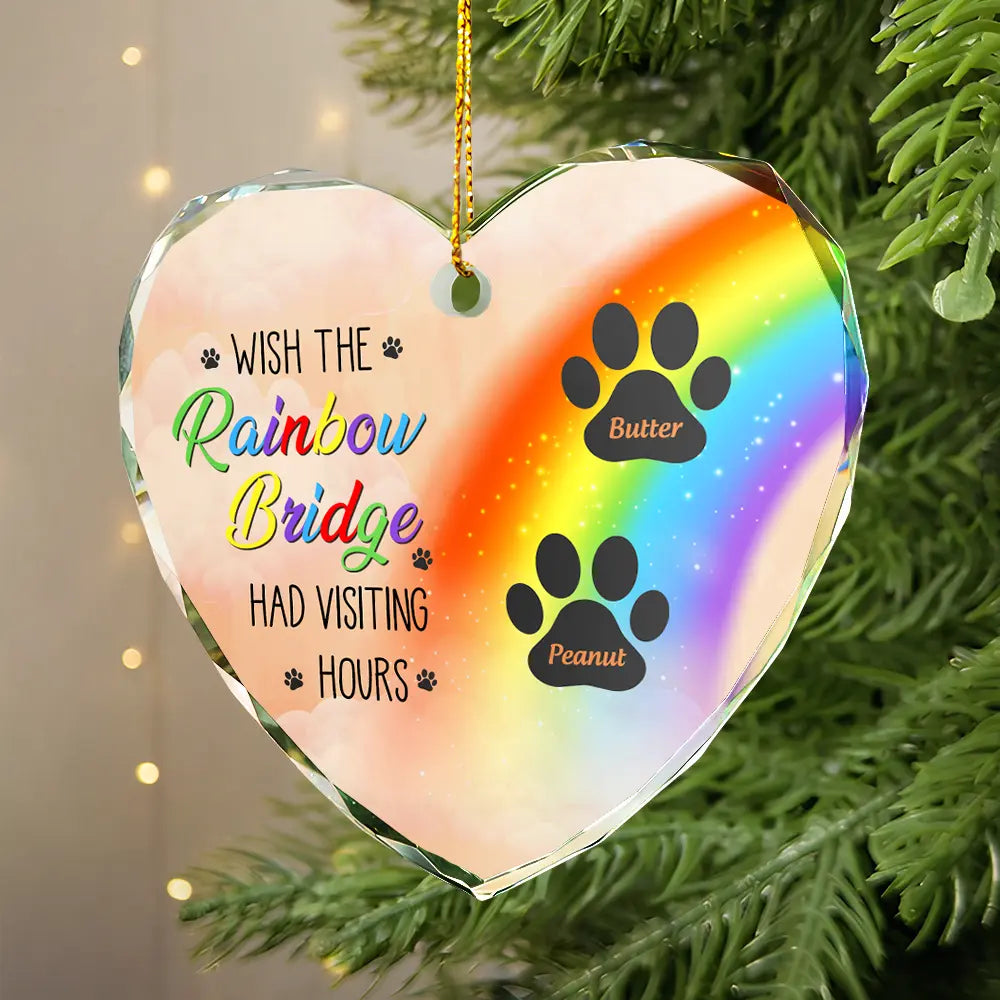 Memorial Dog Cat A Piece Of My Heart Is At The Rainbow Bridge - Personalized Heart Shaped Glass Ornament ORNA1210