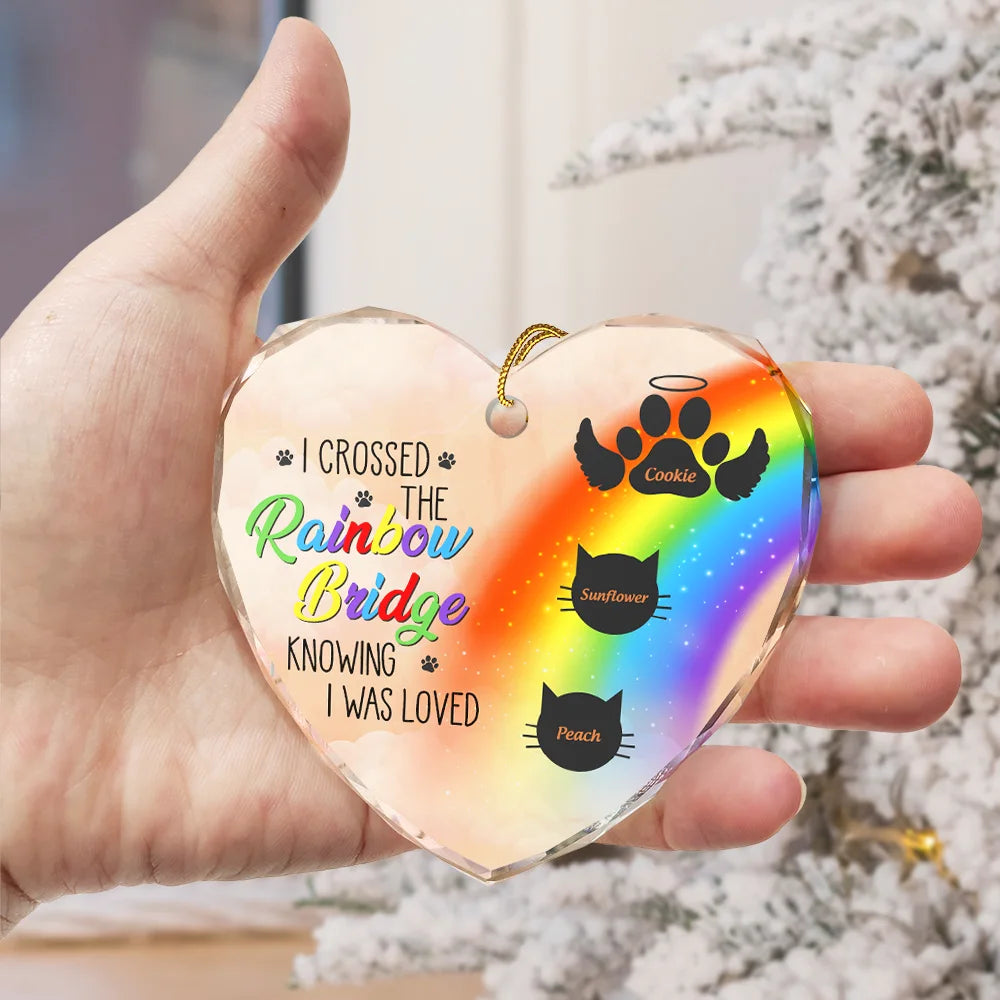 Memorial Dog Cat A Piece Of My Heart Is At The Rainbow Bridge - Personalized Heart Shaped Glass Ornament ORNA1210