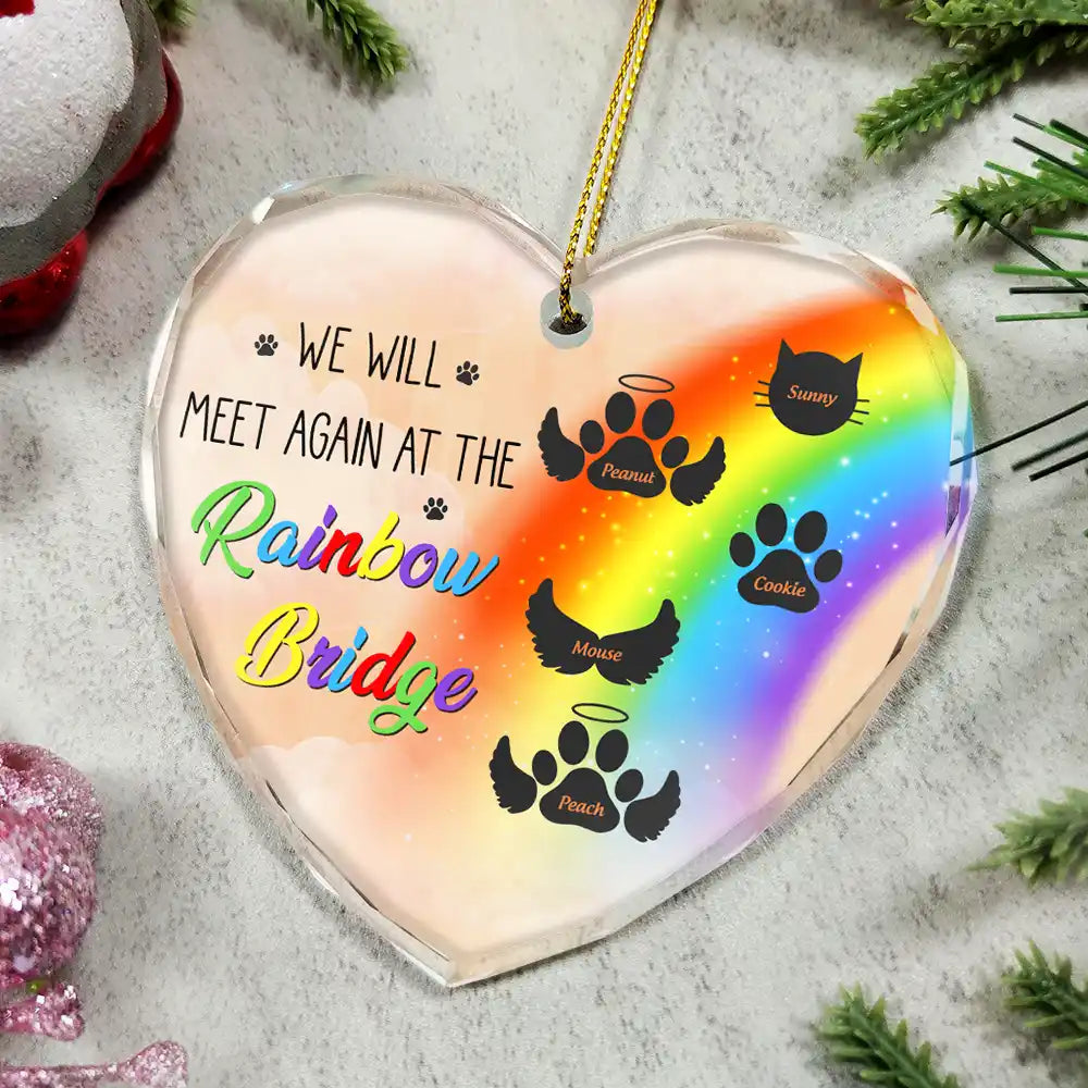 Memorial Dog Cat A Piece Of My Heart Is At The Rainbow Bridge - Personalized Heart Shaped Glass Ornament ORNA1210