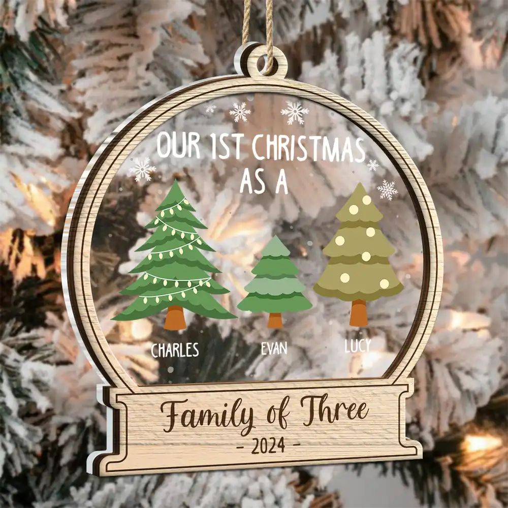 First Christmas As A Family Of Three - Personalized 2-Layered Mix Ornament ORNA1210