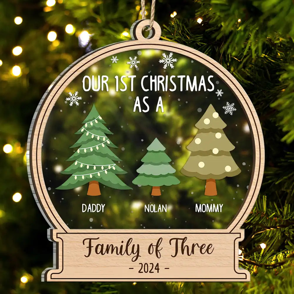 First Christmas As A Family Of Three - Personalized 2-Layered Mix Ornament ORNA1210