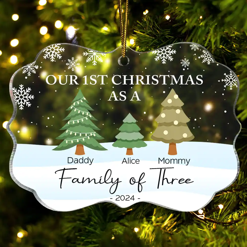 First Christmas As A Family Of Three - Personalized Medallion Acrylic Ornament ORNA1210