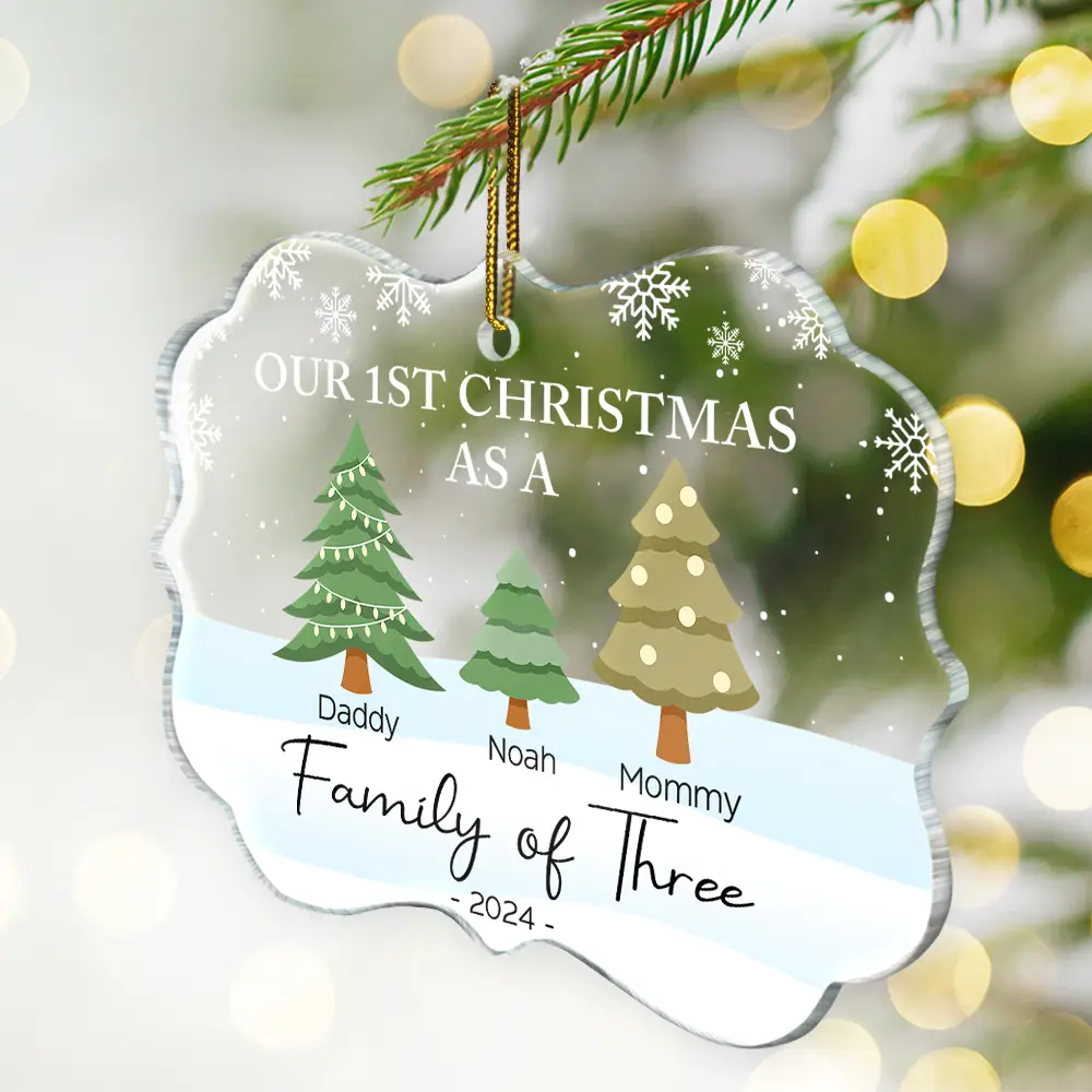 First Christmas As A Family Of Three - Personalized Medallion Acrylic Ornament ORNA1210