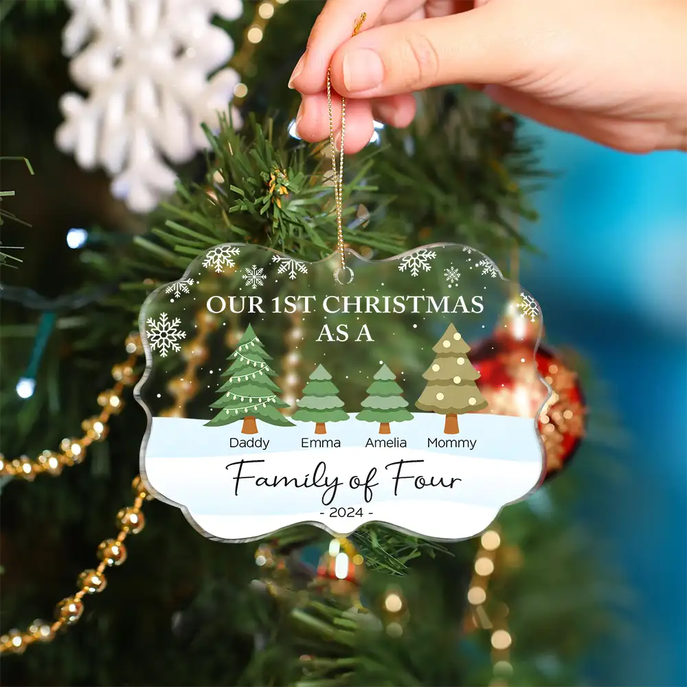 First Christmas As A Family Of Three - Personalized Medallion Acrylic Ornament ORNA1210