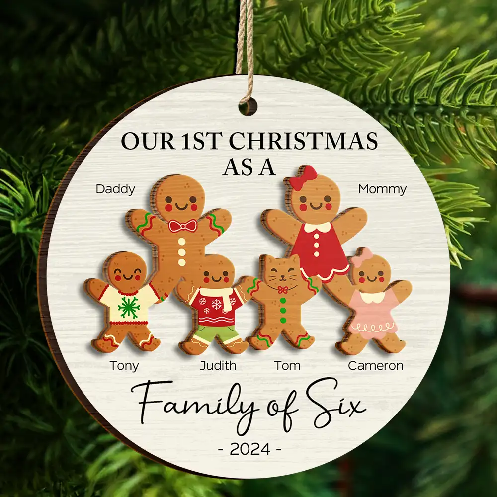 First Christmas As A Family Of Three Gingerbread - Personalized 2-Layered Wooden Ornament ORNA1210