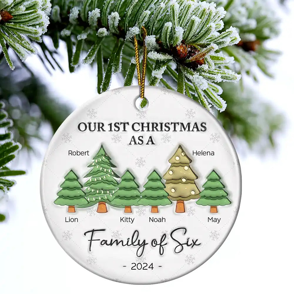 First Christmas As A Family Of Three - 3D Inflated Effect Printed Ornament, Personalized Circle Ceramic Ornament ORNA1210