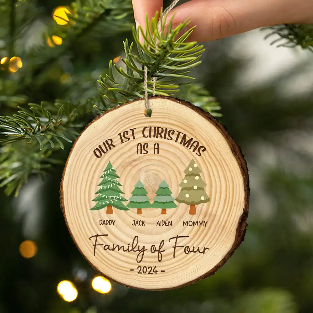 First Christmas As A Family Of Three - Personalized Wood Slice Ornament ORNA1210