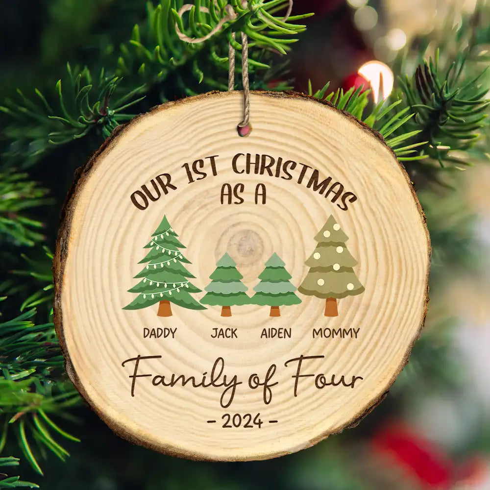 First Christmas As A Family Of Three - Personalized Wood Slice Ornament ORNA1210
