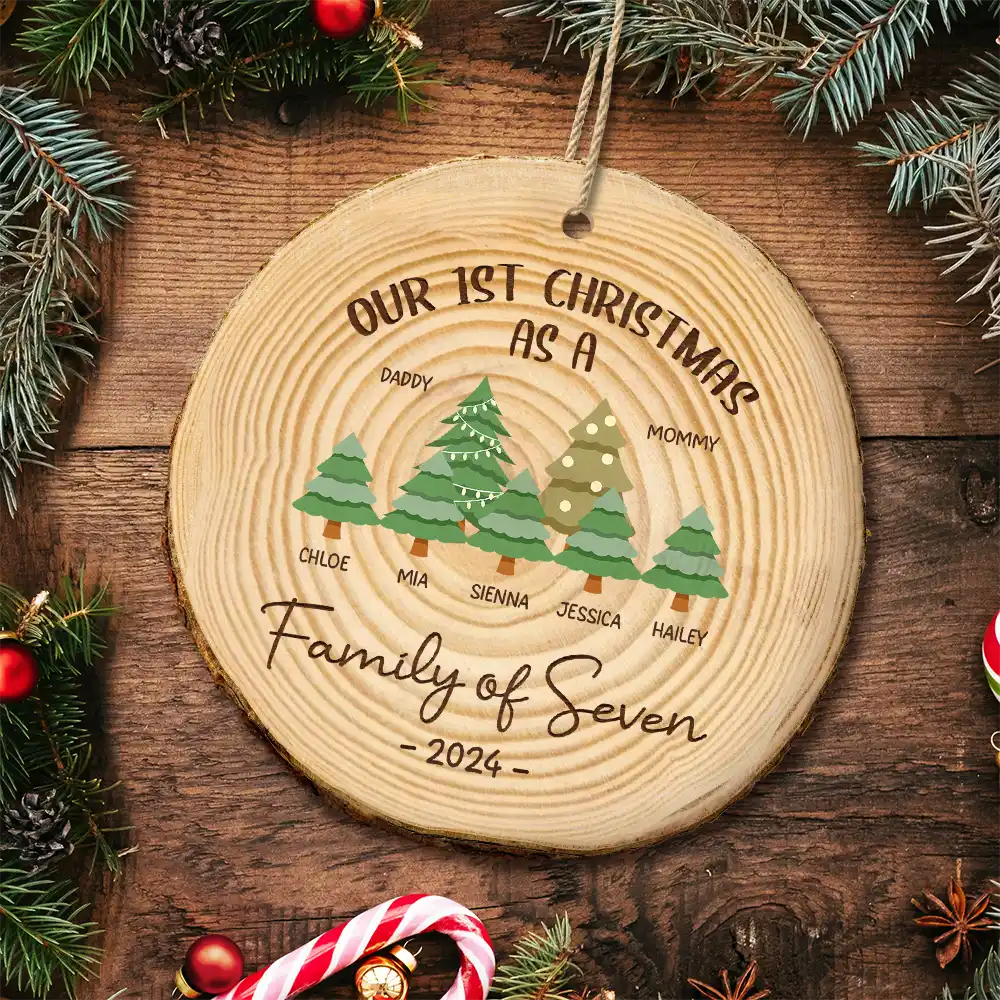 First Christmas As A Family Of Three - Personalized Wood Slice Ornament ORNA1210