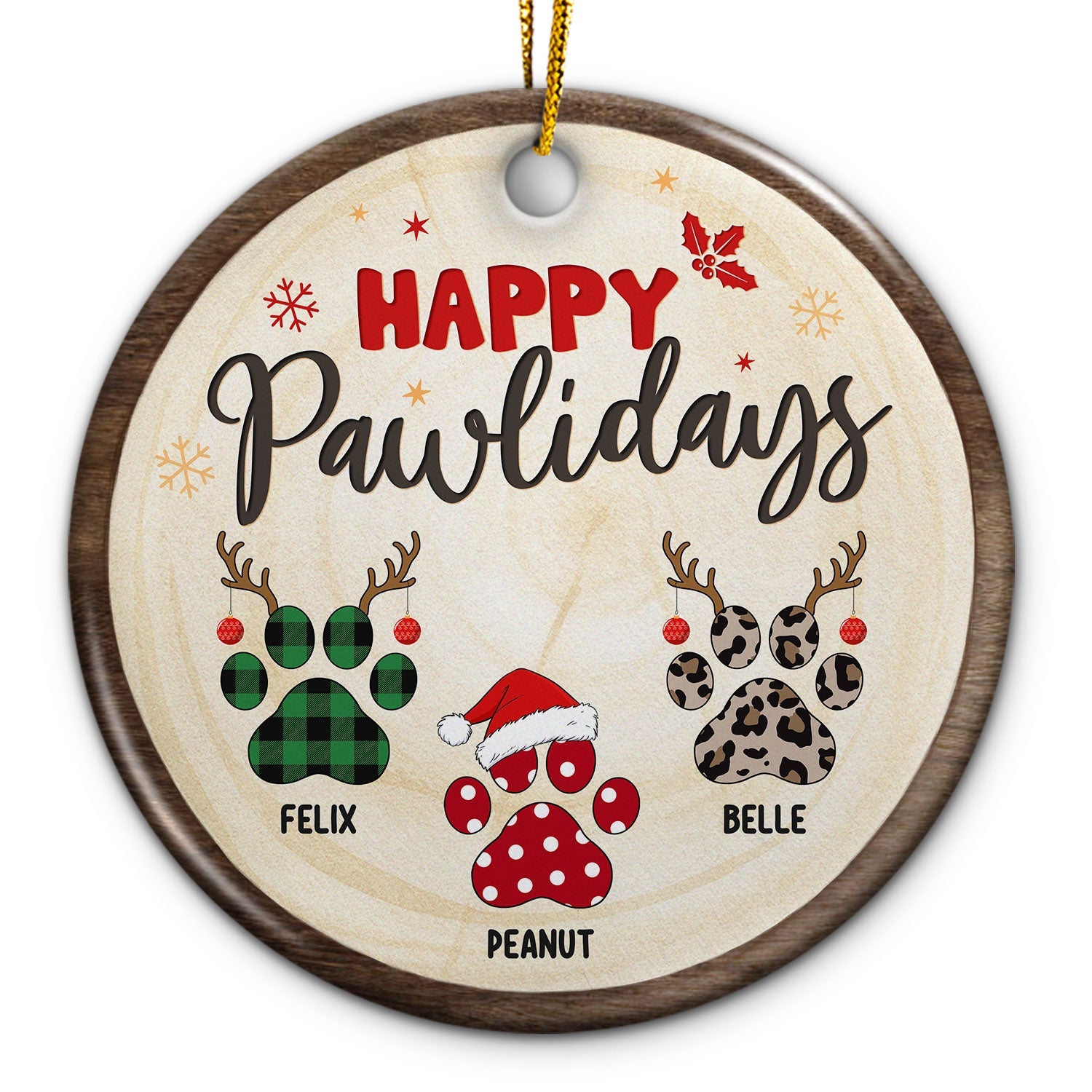 Happy Pawlidays - Christmas Gift For Dog Cat Lovers - Personalized Custom Circle Ceramic Ornament ORNA1210