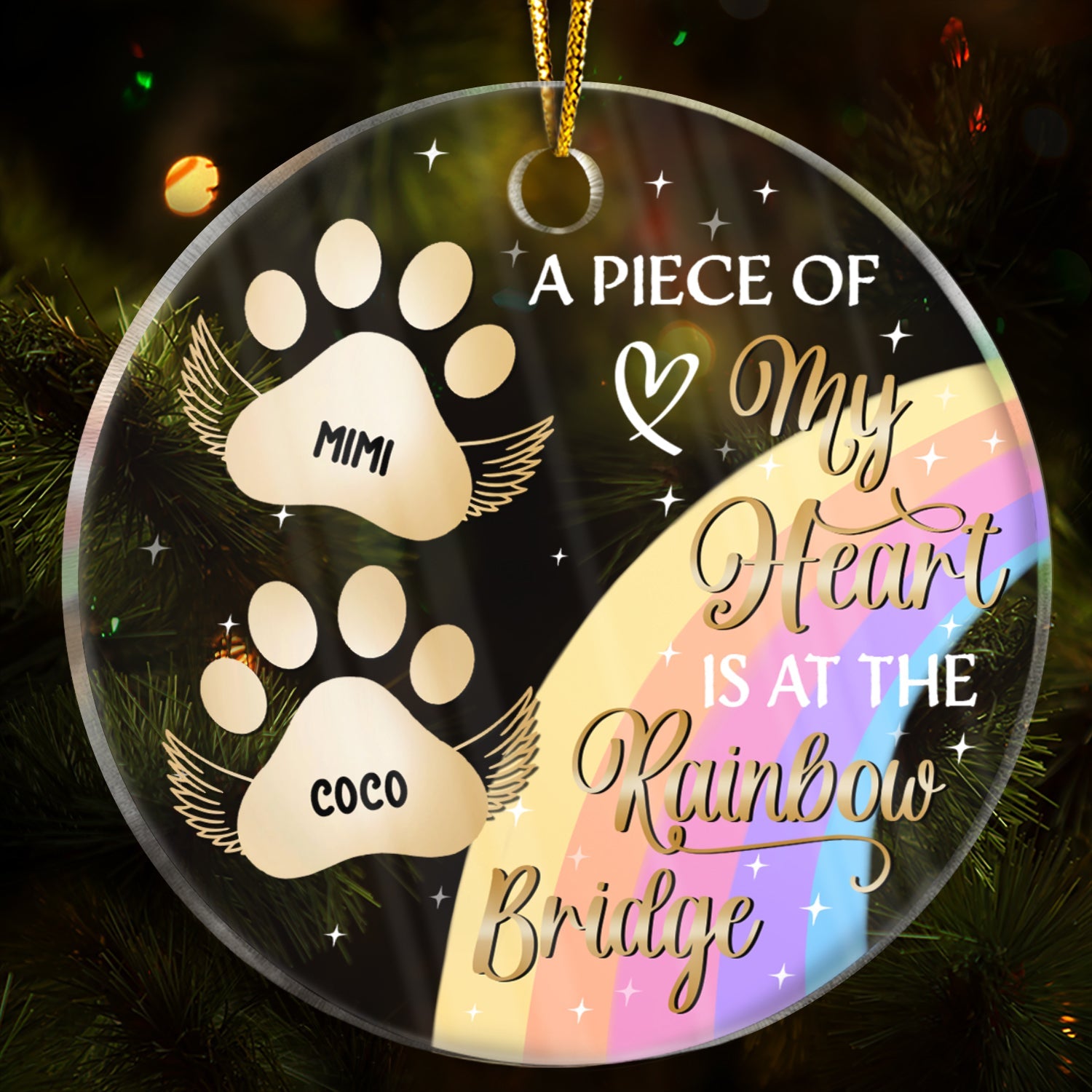 My Heart Is At The Rainbow Bridge - Christmas Memorial Gift For Dog Lovers - Personalized Custom Circle Acrylic Ornament ORNA1210