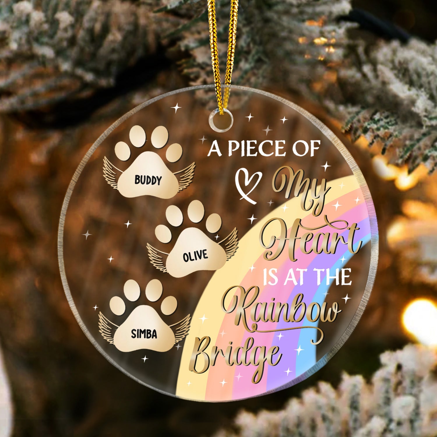 My Heart Is At The Rainbow Bridge - Christmas Memorial Gift For Dog Lovers - Personalized Custom Circle Acrylic Ornament ORNA1210