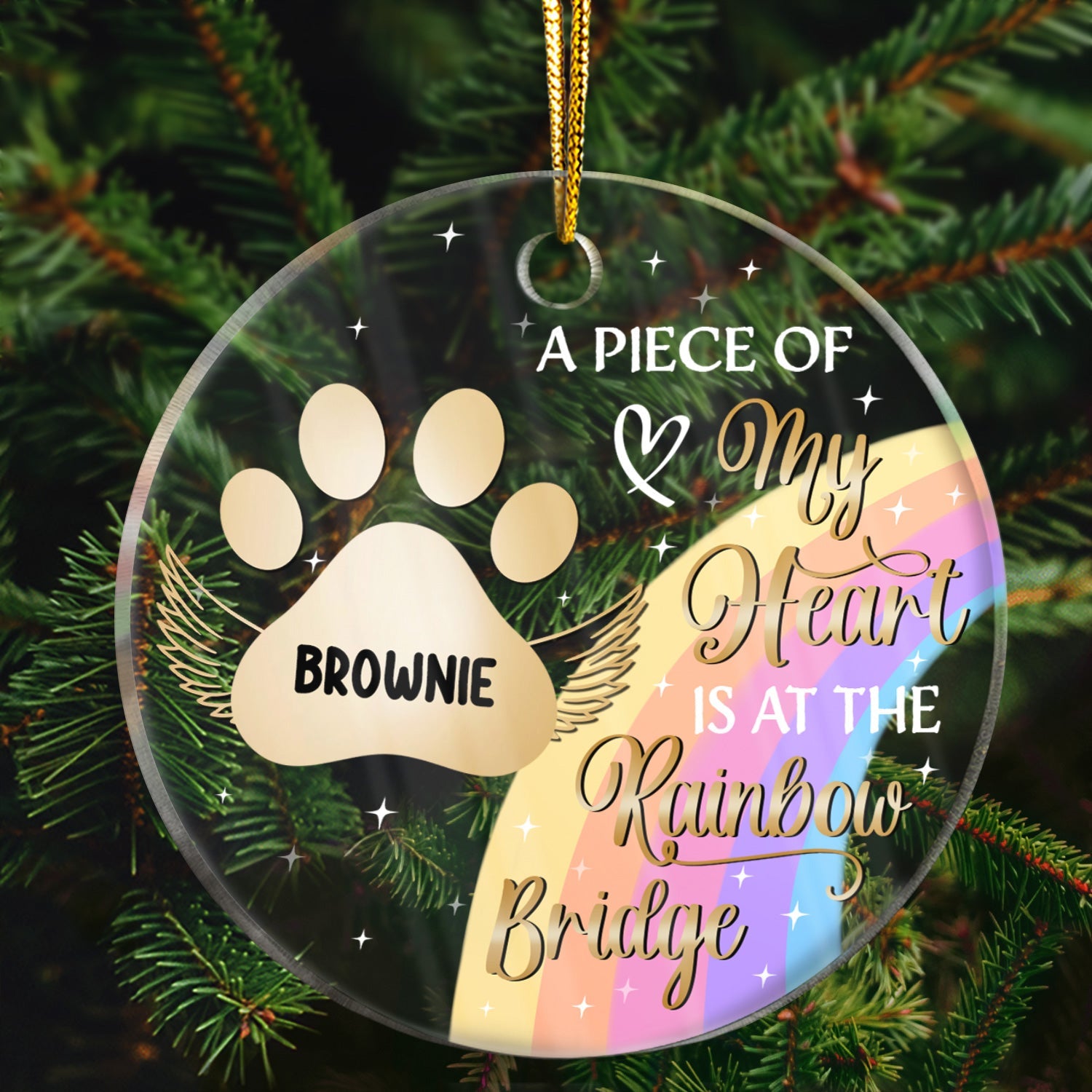 My Heart Is At The Rainbow Bridge - Christmas Memorial Gift For Dog Lovers - Personalized Custom Circle Acrylic Ornament ORNA1210