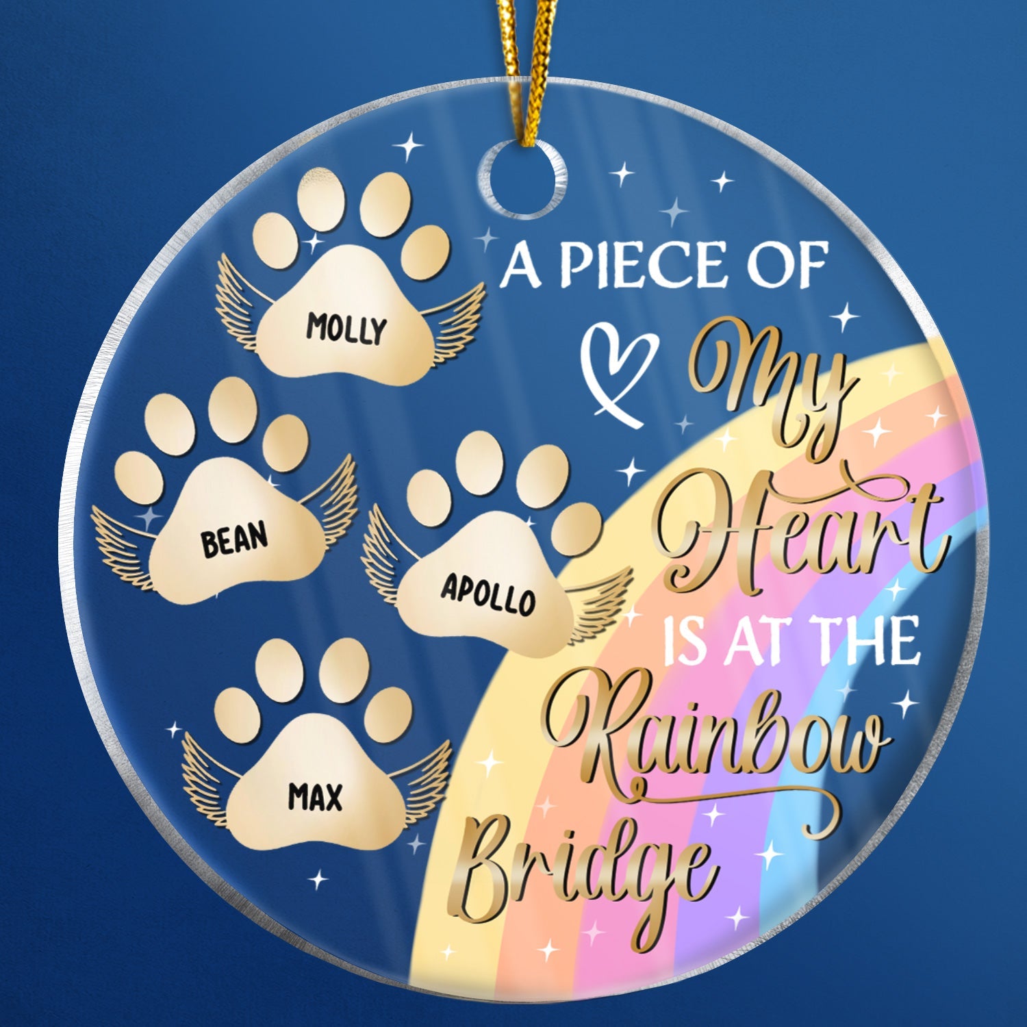 My Heart Is At The Rainbow Bridge - Christmas Memorial Gift For Dog Lovers - Personalized Custom Circle Acrylic Ornament ORNA1210