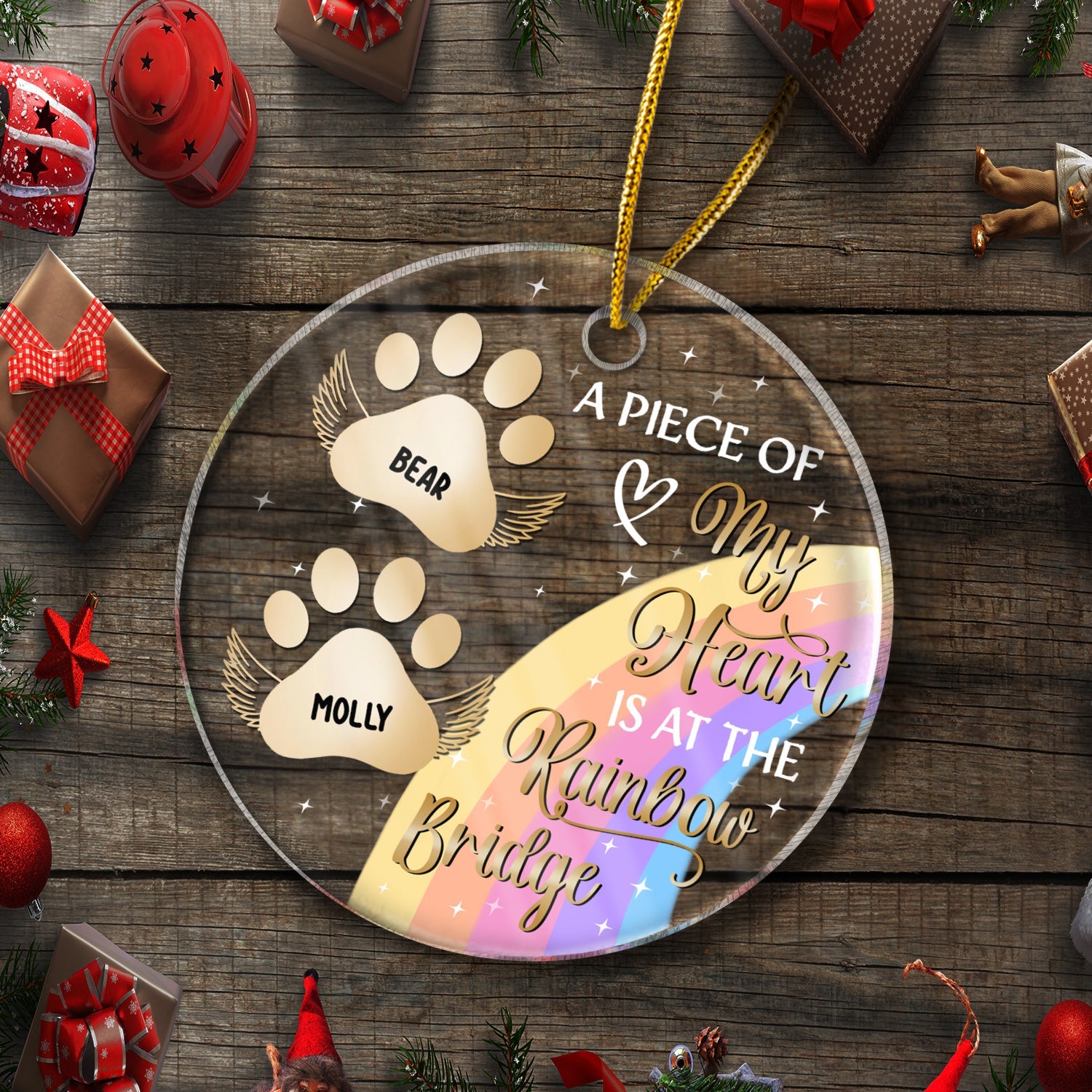My Heart Is At The Rainbow Bridge - Christmas Memorial Gift For Dog Lovers - Personalized Custom Circle Acrylic Ornament ORNA1210