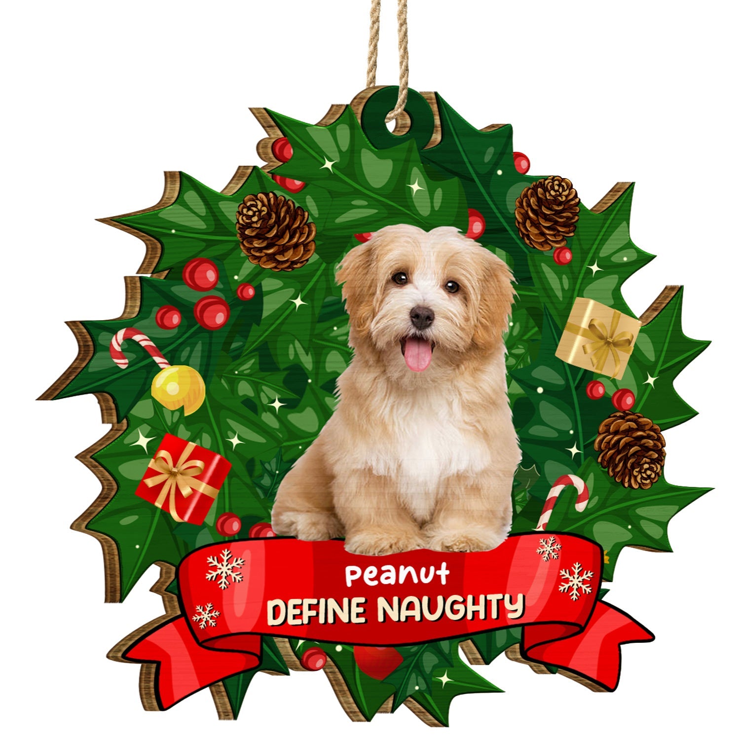 Custom Photo Dear Santa Define Naughty - Christmas Gift For Dog Cat Lovers - Personalized Custom Shaped Wooden Ornament ORNA1210