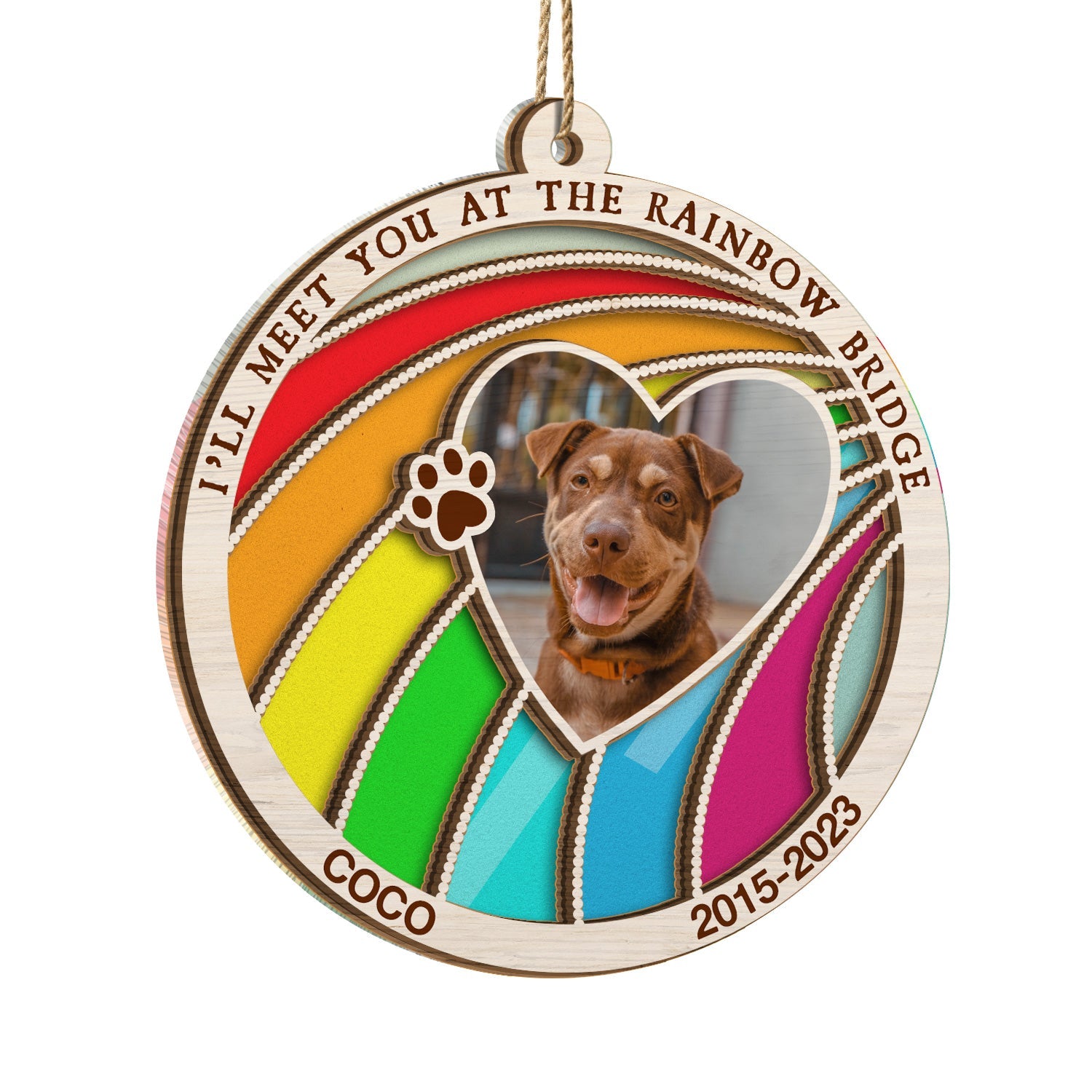 Custom Photo Dog Cat A Piece Of My Heart Is At The Rainbow Bridge - Pet Memorial Gift, Christmas Gift - Personalized Suncatcher Ornament ORNA1210