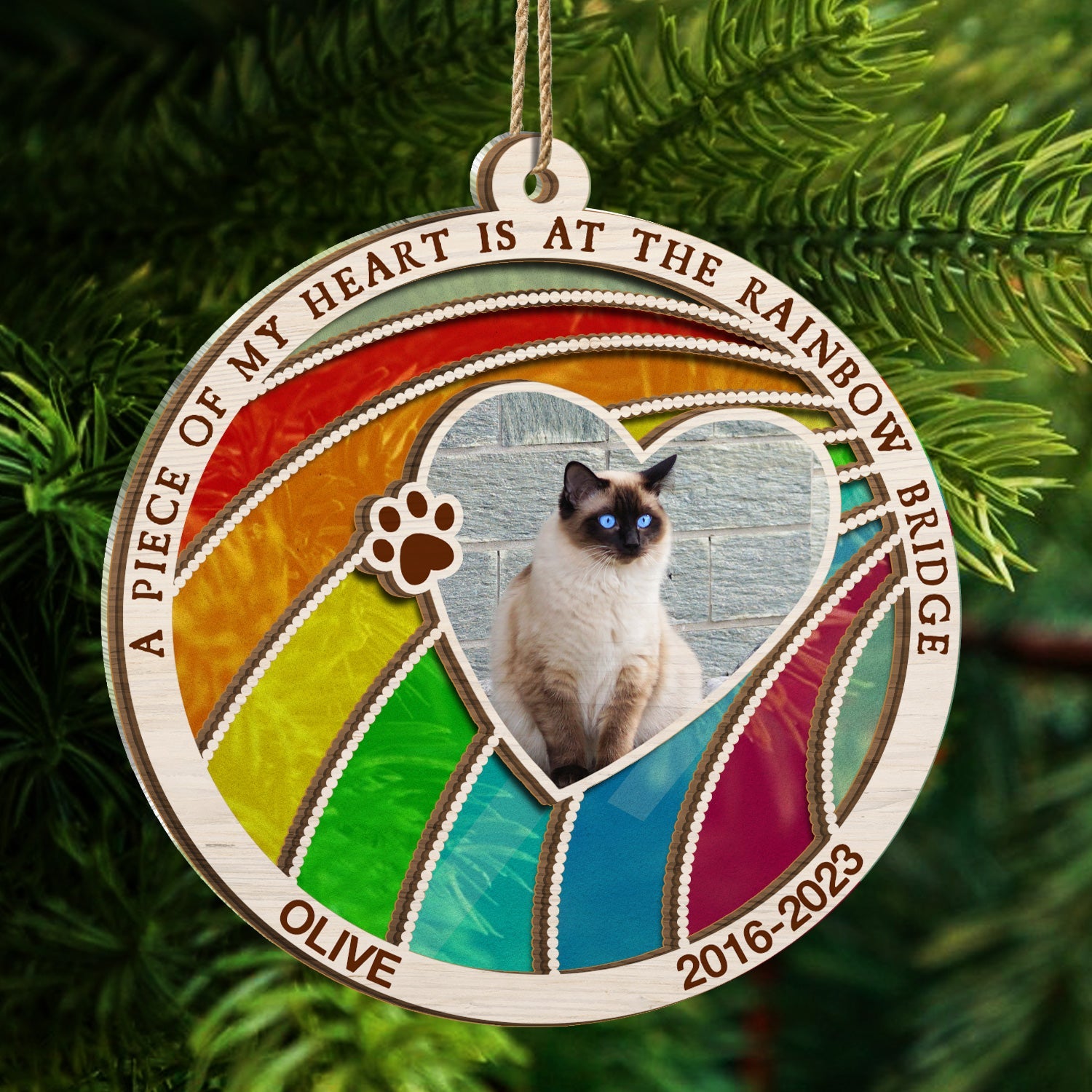 Custom Photo Dog Cat A Piece Of My Heart Is At The Rainbow Bridge - Pet Memorial Gift, Christmas Gift - Personalized Suncatcher Ornament ORNA1210