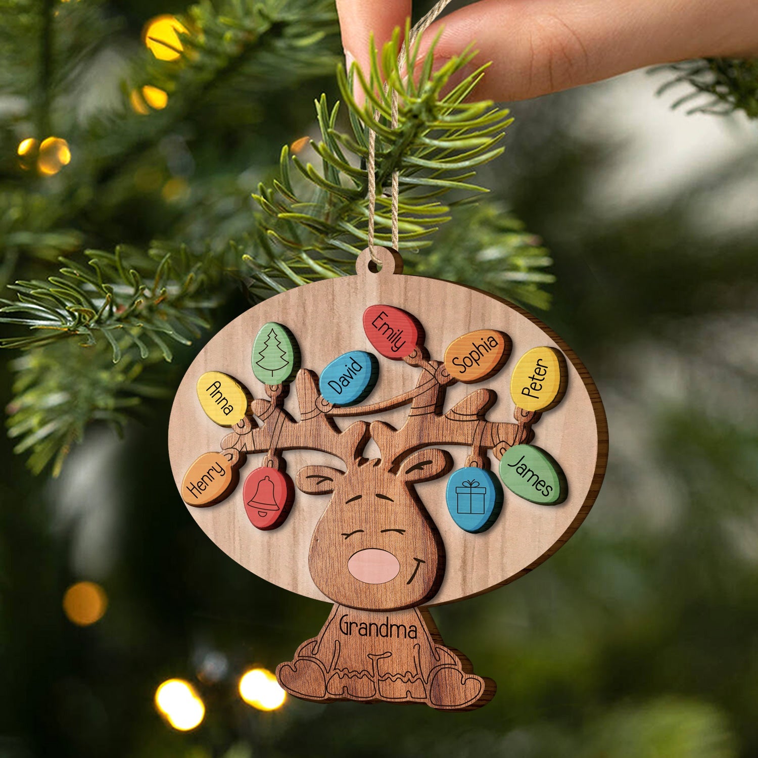 Grandma Grandpa Reindeer - Christmas Gift For Grandparents - Personalized 2-Layered Wooden Ornament ORNA1210
