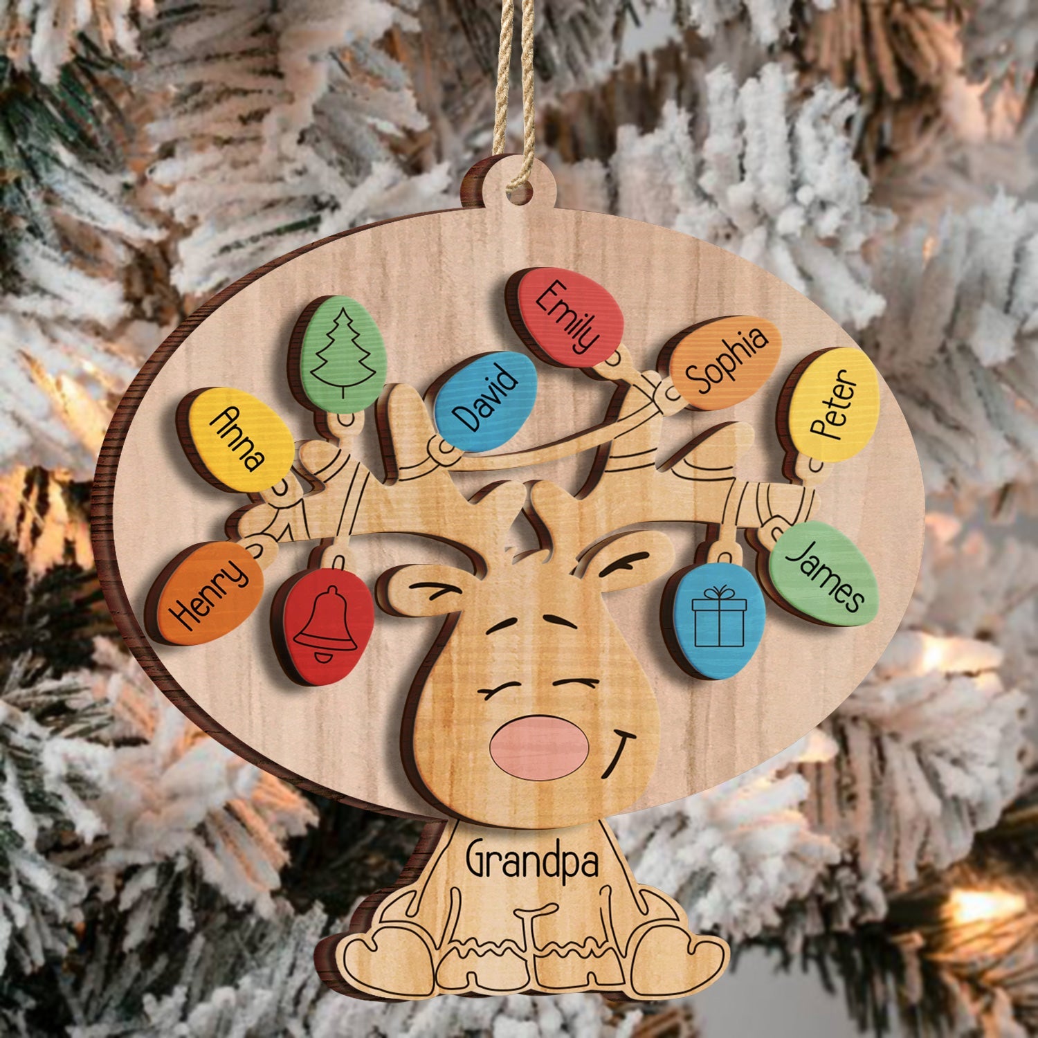 Grandma Grandpa Reindeer - Christmas Gift For Grandparents - Personalized 2-Layered Wooden Ornament ORNA1210