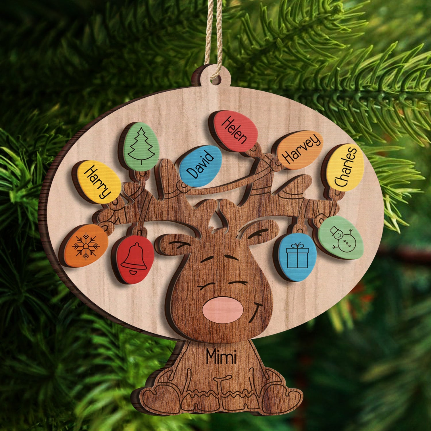 Grandma Grandpa Reindeer - Christmas Gift For Grandparents - Personalized 2-Layered Wooden Ornament ORNA1210