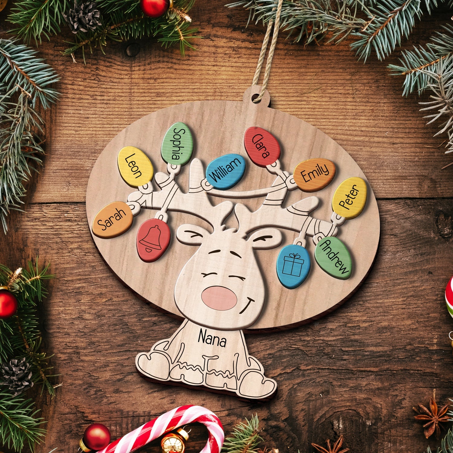 Grandma Grandpa Reindeer - Christmas Gift For Grandparents - Personalized 2-Layered Wooden Ornament ORNA1210