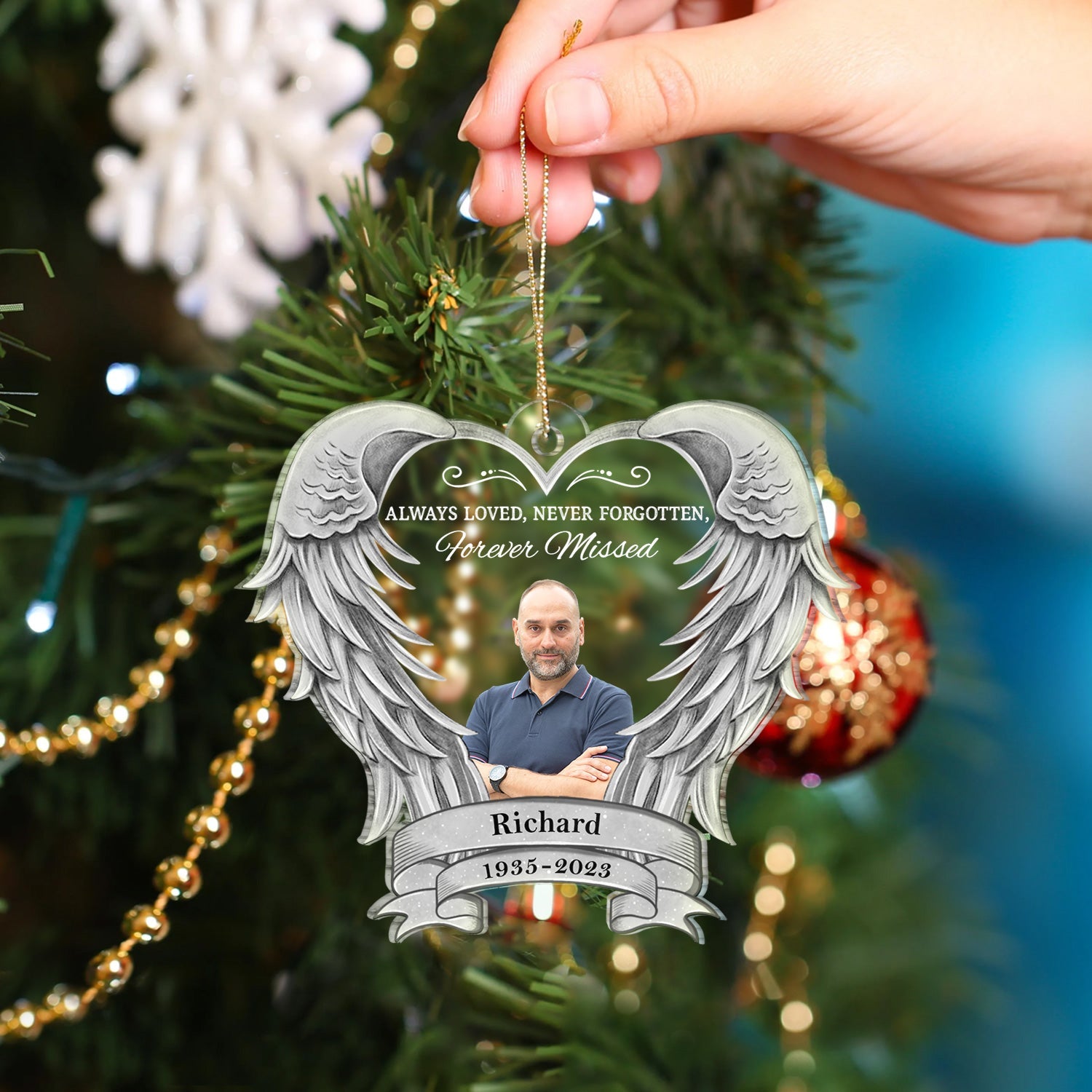 Custom Photo Your Wings Were Ready But My Heart Was Not - Christmas Keepsake, Memorial Gift - Personalized Custom Shaped Acrylic Ornament ORNA1210