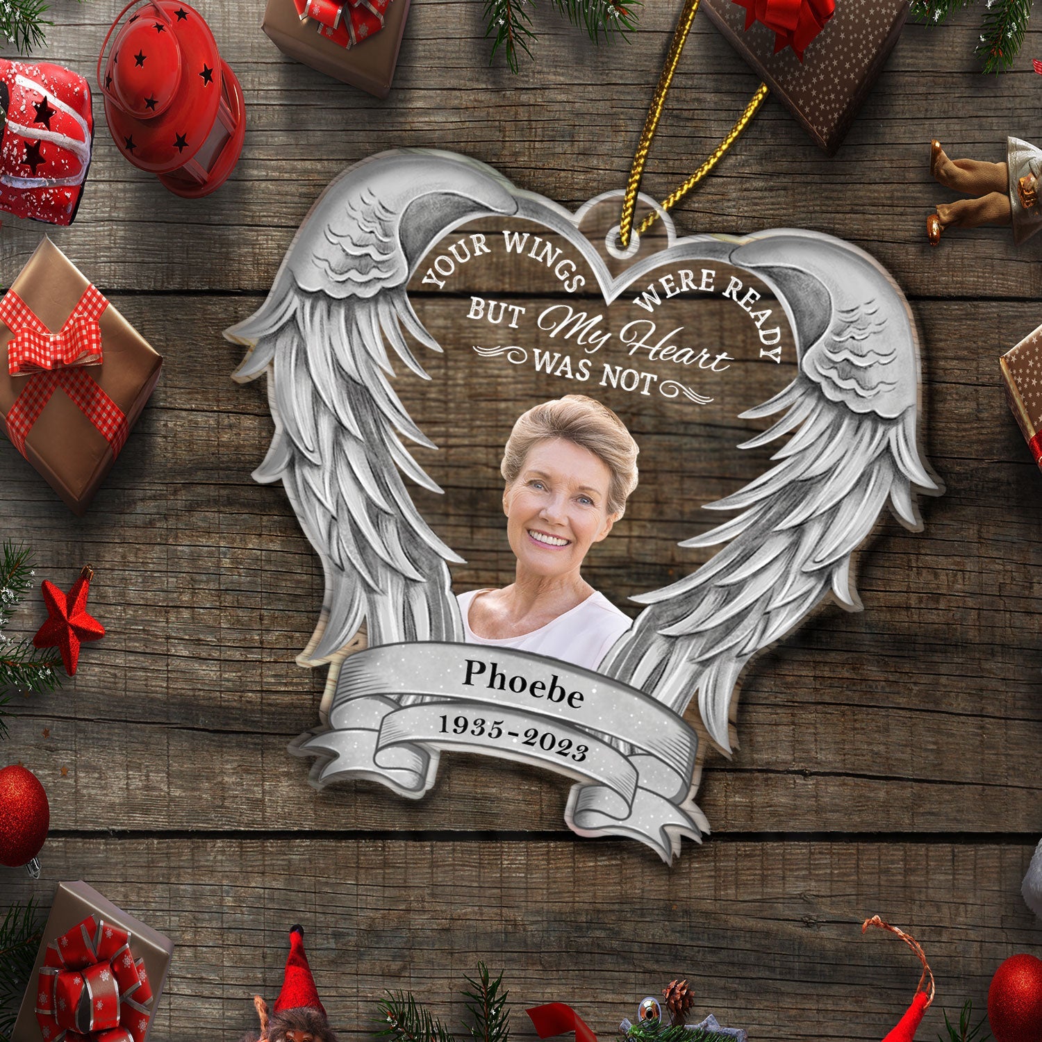 Custom Photo Your Wings Were Ready But My Heart Was Not - Christmas Keepsake, Memorial Gift - Personalized Custom Shaped Acrylic Ornament ORNA1210