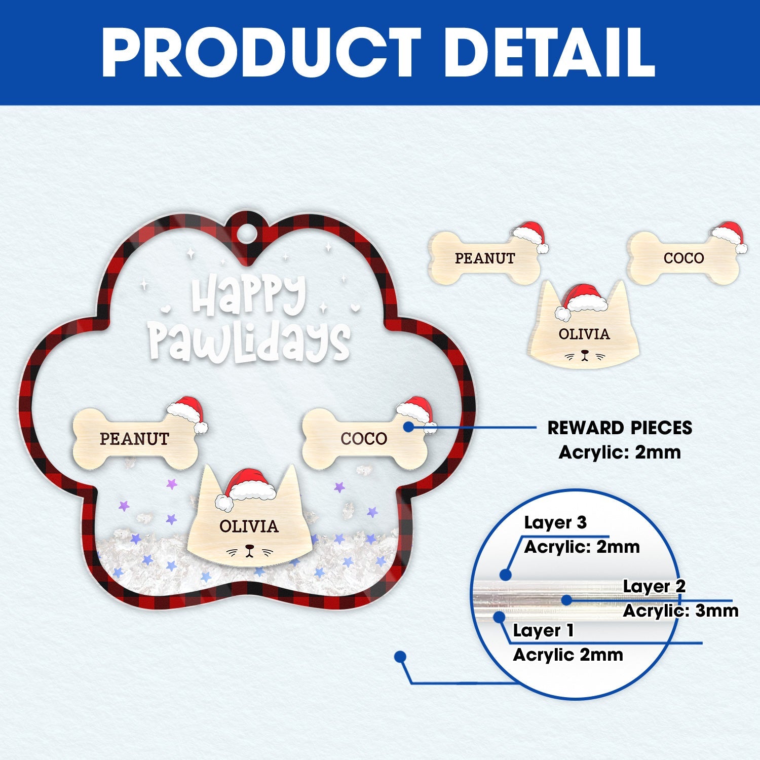 Happy Pawlidays Dogs Cats Paw Shape - Christmas Gift For Pet Lovers - Personalized 3-Layered Acrylic Shaker Ornament ORNA1210