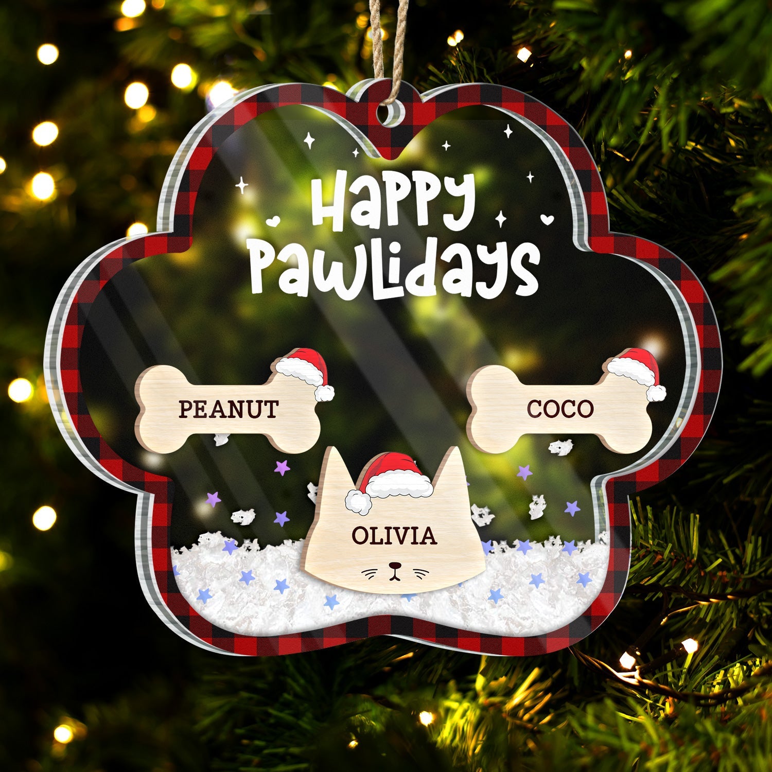 Happy Pawlidays Dogs Cats Paw Shape - Christmas Gift For Pet Lovers - Personalized 3-Layered Acrylic Shaker Ornament ORNA1210