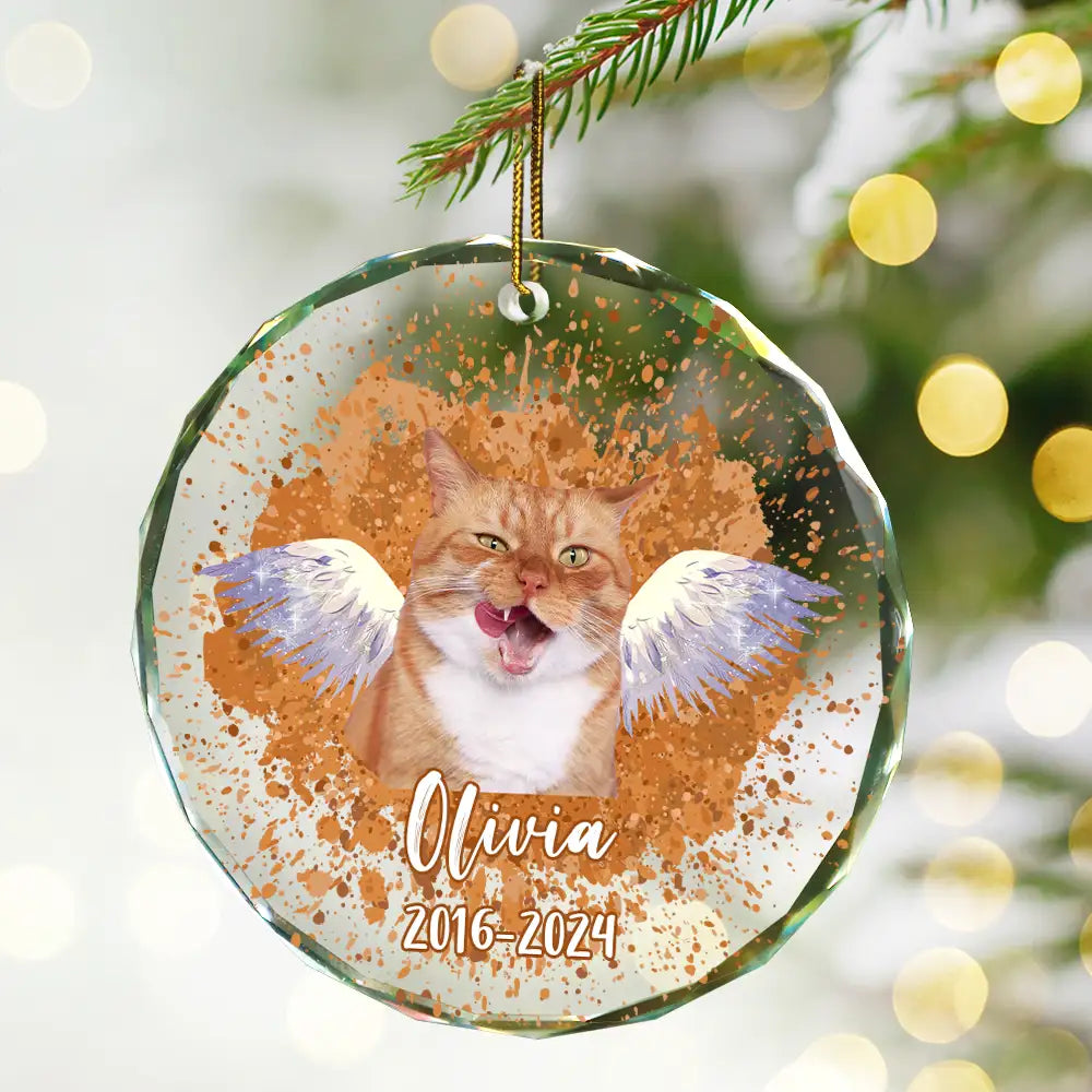 Custom Photo Memorial Dog Cat Pet Christmas - Personalized Circle Glass Ornament ORNA1210