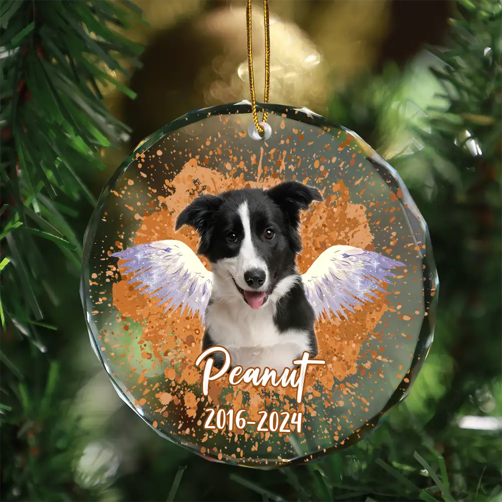 Custom Photo Memorial Dog Cat Pet Christmas - Personalized Circle Glass Ornament ORNA1210