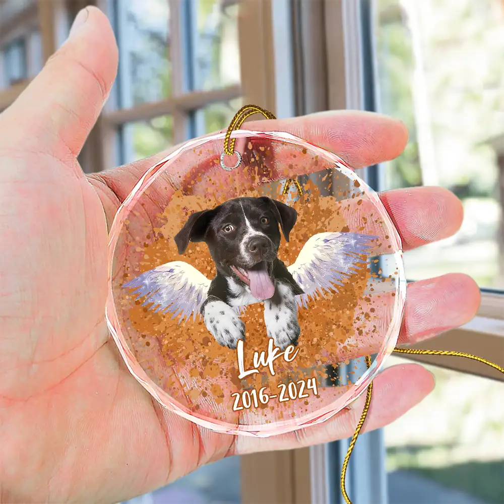 Custom Photo Memorial Dog Cat Pet Christmas - Personalized Circle Glass Ornament ORNA1210